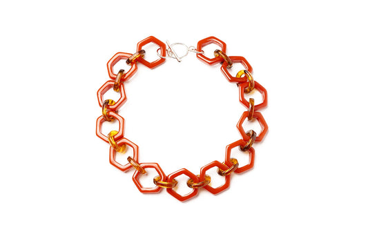 Splendette vintage inspired 1960s style orange and tortoiseshell fakelite Rust Necklace