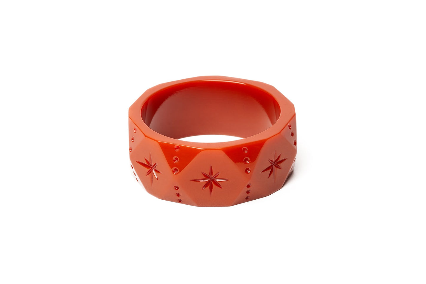 Splendette vintage inspired 1960s style orange fakelite Wide Rust Bangle
