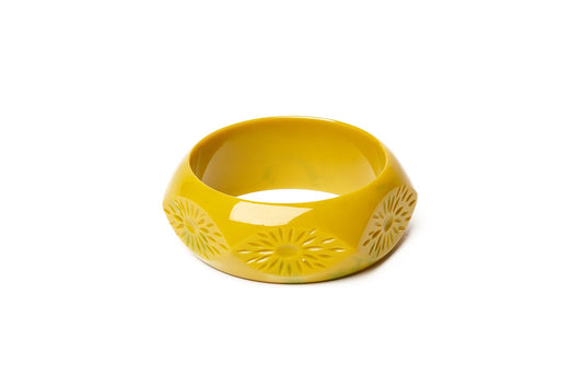 Splendette vintage inspired Bakelite style yellow fakelite Wide Citrine Bangle
