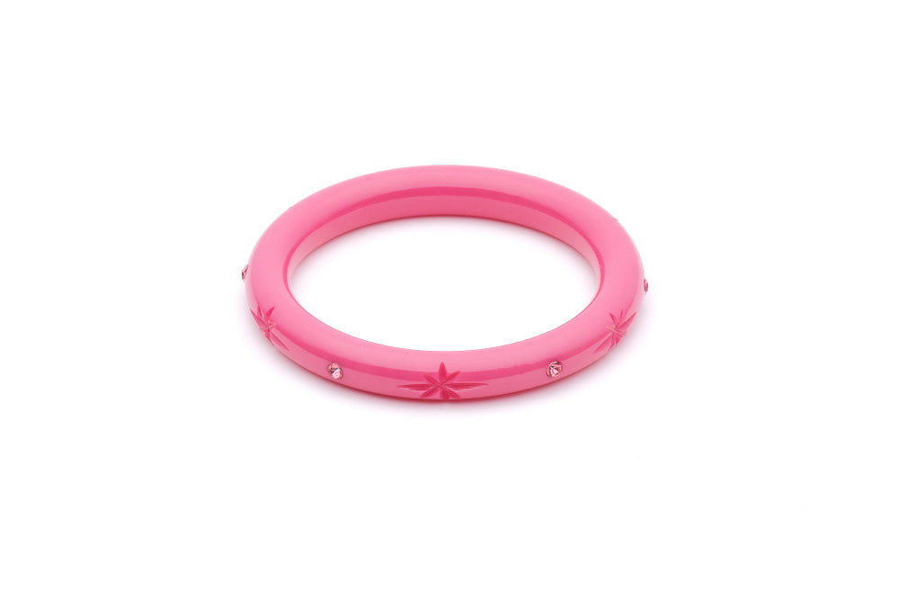 Splendette vintage inspired pink fakelite charity range small size Narrow Cancer Awareness Maiden Bangle