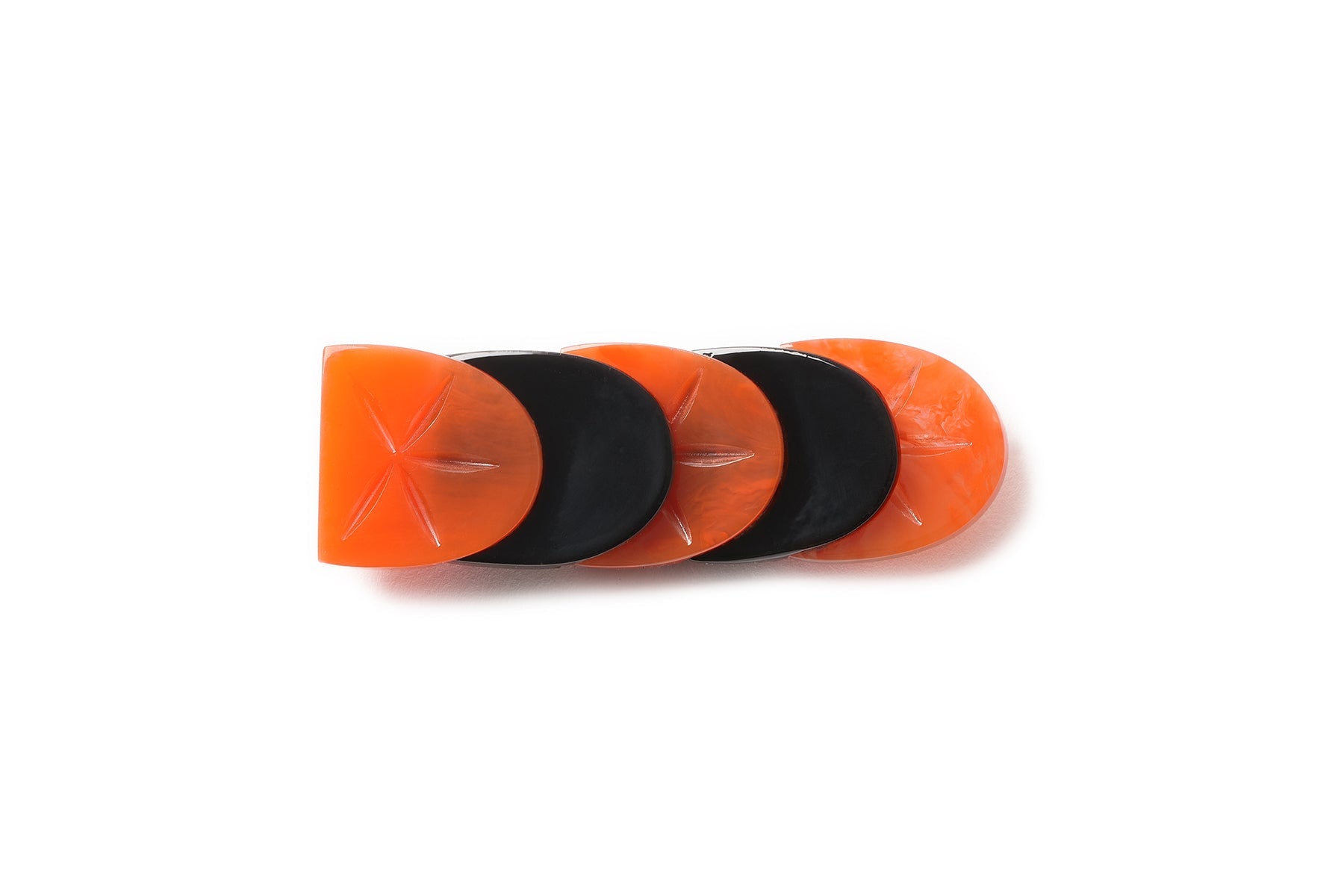 Splendette vintage inspired 1940s style carved orange and black Paprika Fakelite Brooch