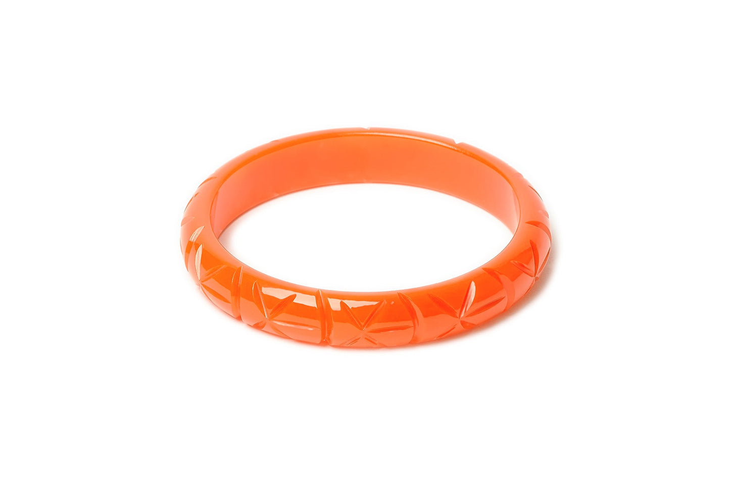 Splendette vintage inspired 1940s style carved orange large size Midi Paprika Fakelite Duchess Bangle