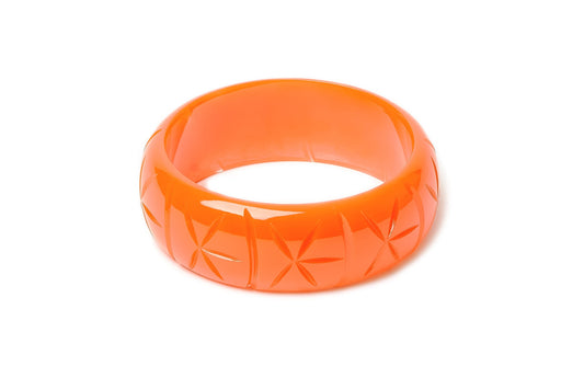 Splendette vintage inspired 1940s style carved orange large size Wide Paprika Fakelite Duchess Bangle