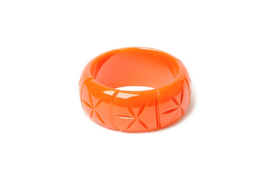 Splendette vintage inspired 1940s style carved orange small size Wide Paprika Fakelite Maiden Bangle