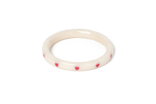 Splendette vintage inspired 1950s style cure carved white fakelite Narrow Sugar Heart Bangle