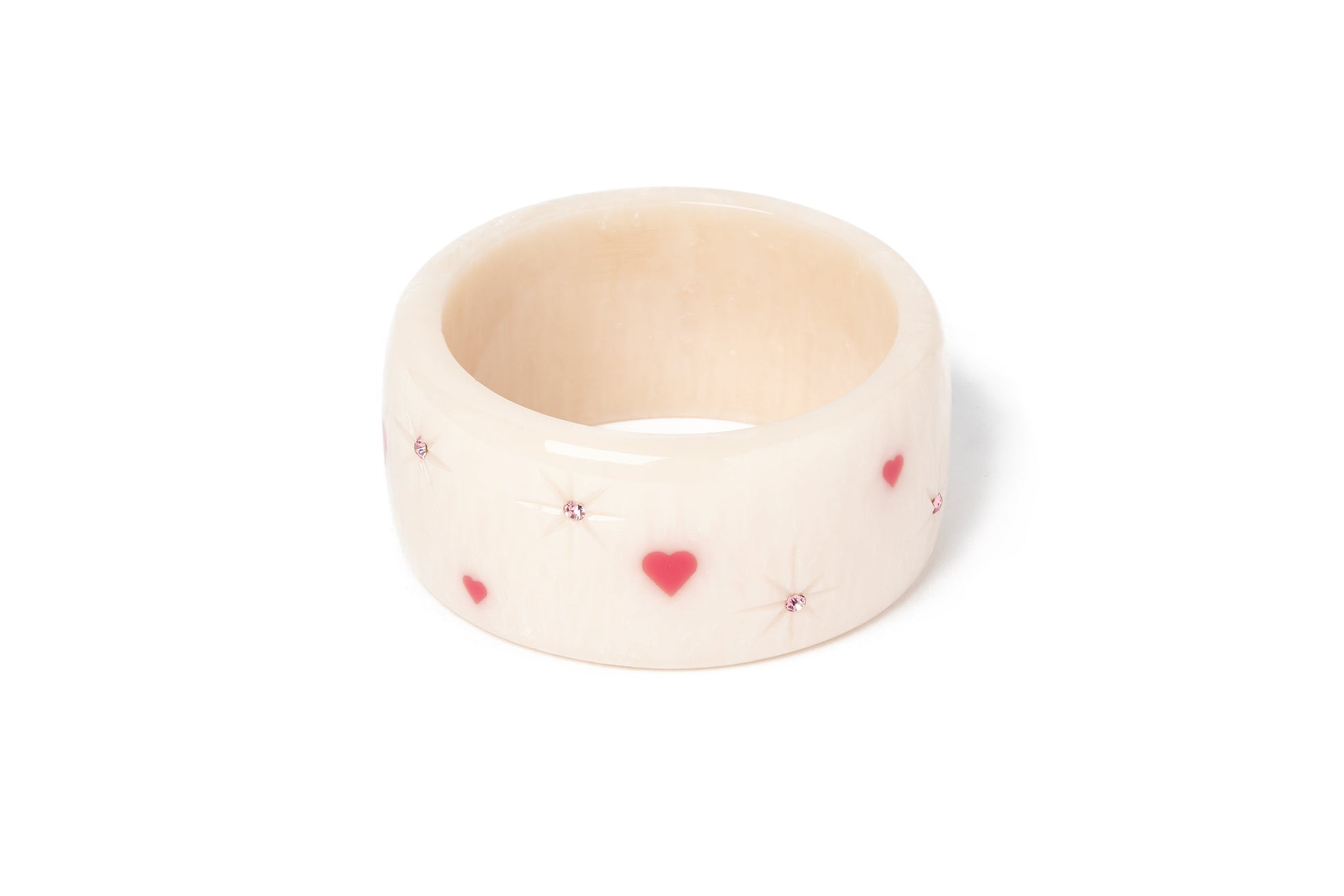 Splendette vintage inspired 1950s style cure carved white fakelite Extra Wide Sugar Starburst Bangle