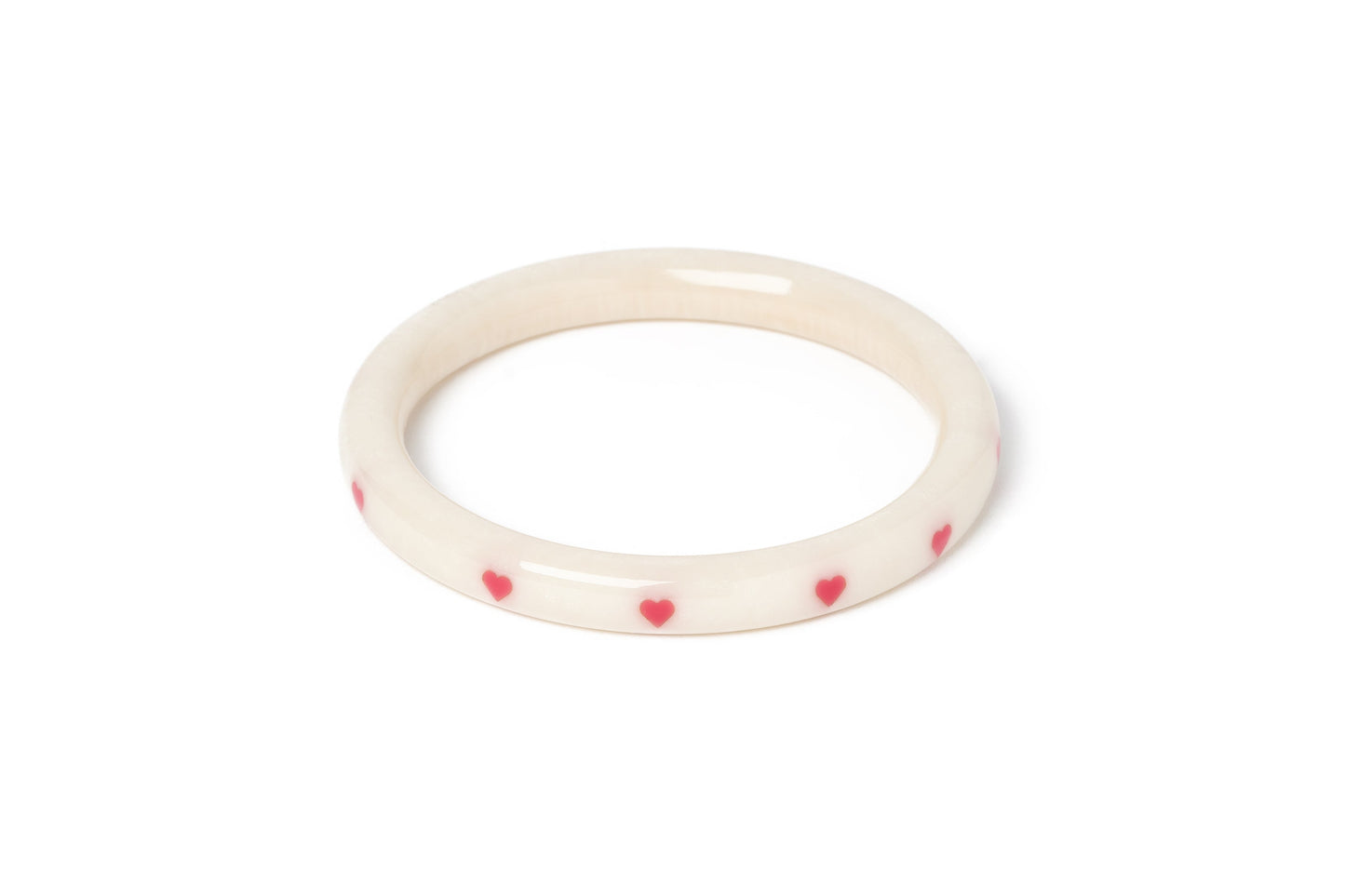 Splendette vintage inspired 1950s style cure carved white fakelite larger size Narrow Sugar Heart Duchess Bangle