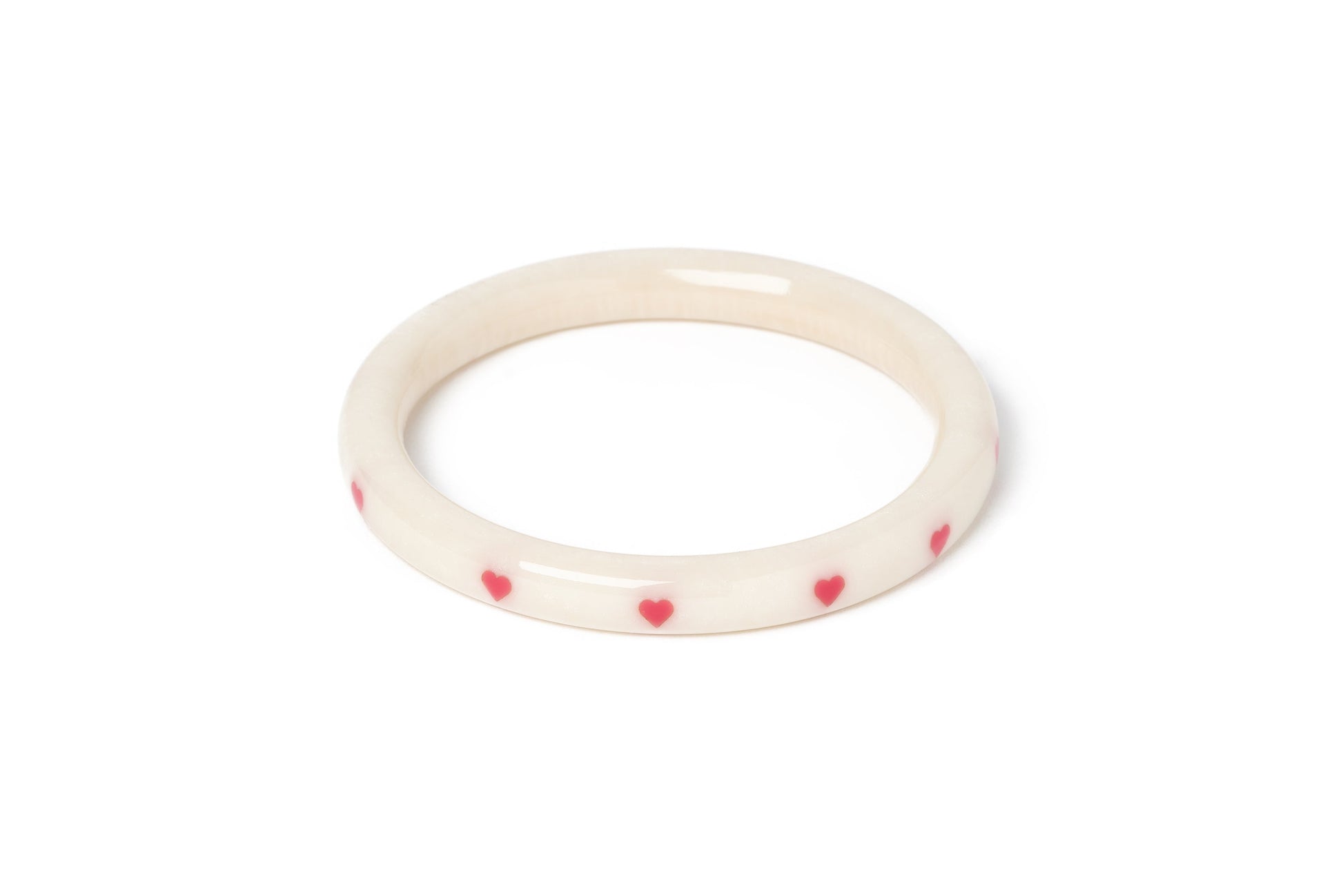 Splendette vintage inspired 1950s style cure carved white fakelite larger size Narrow Sugar Heart Duchess Bangle