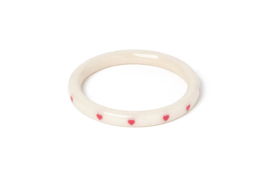 Splendette vintage inspired 1950s style cure carved white fakelite larger size Narrow Sugar Heart Duchess Bangle