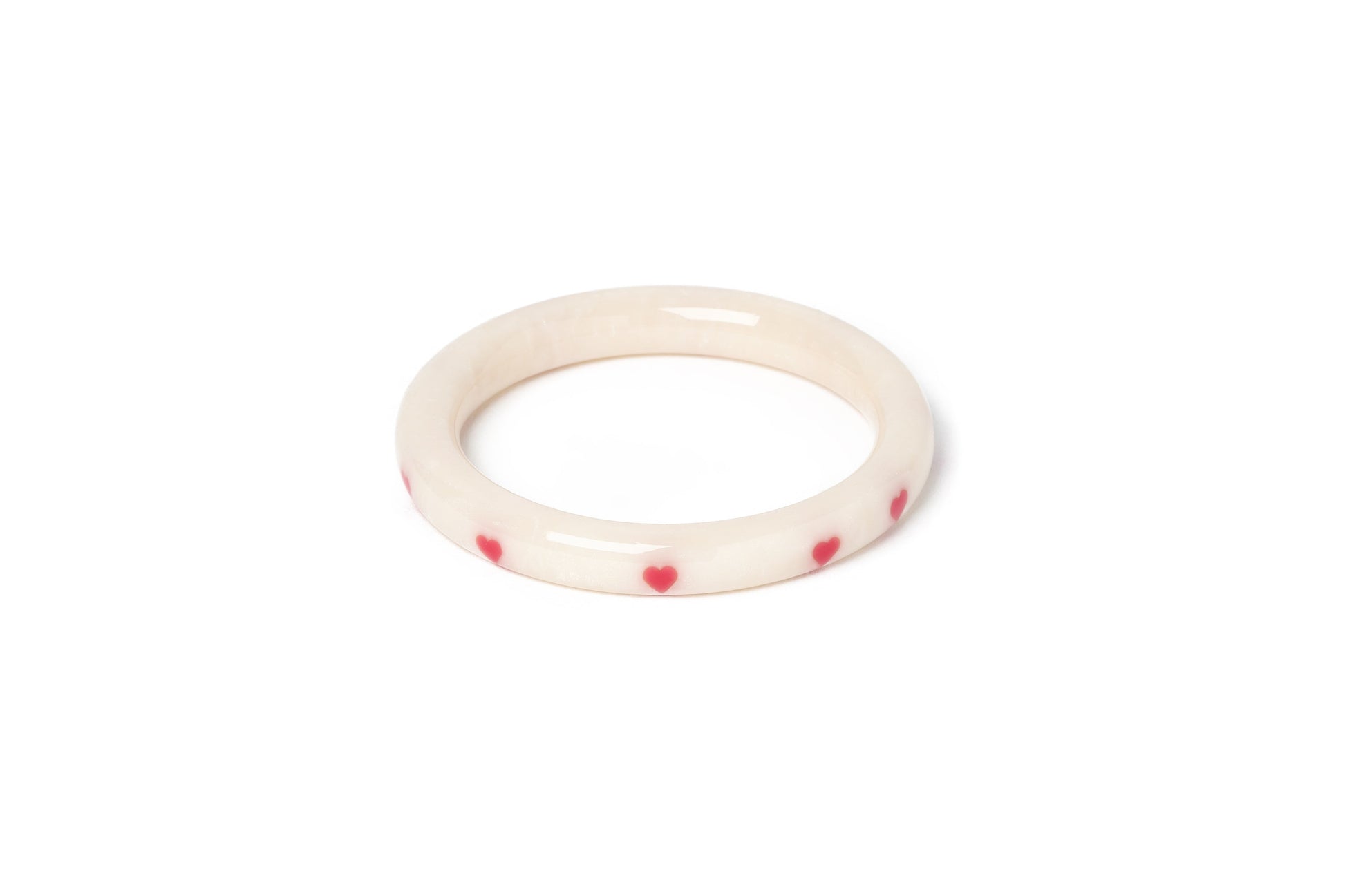 Splendette vintage inspired 1950s style cure carved white fakelite smaller size Narrow Sugar Heart Maiden Bangle
