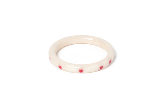 Splendette vintage inspired 1950s style cure carved white fakelite smaller size Narrow Sugar Heart Maiden Bangle