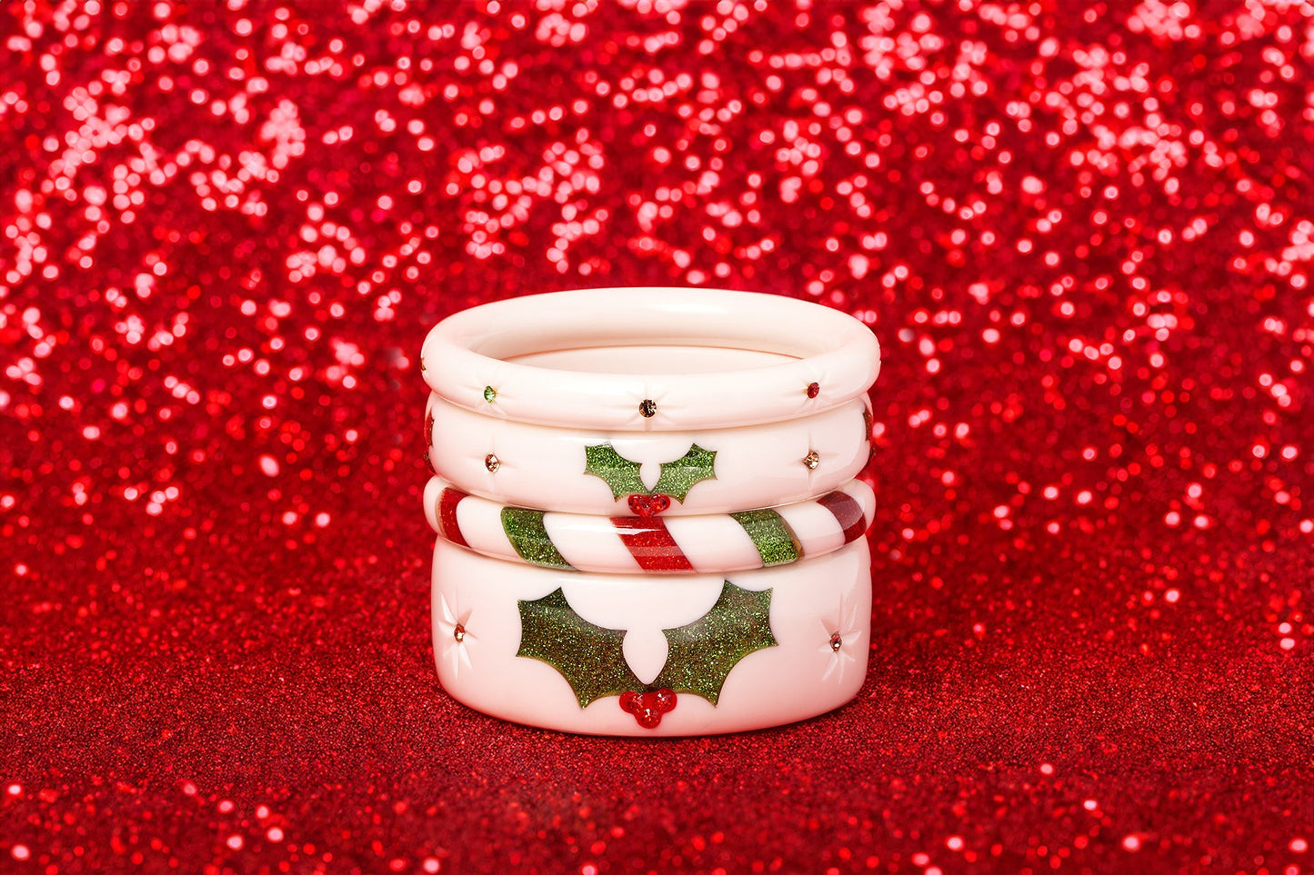 White, Red and Green Candy Stripe Earrings