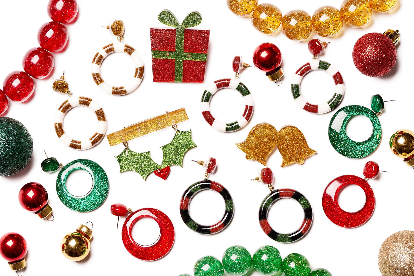 White, Red and Green Candy Stripe Earrings